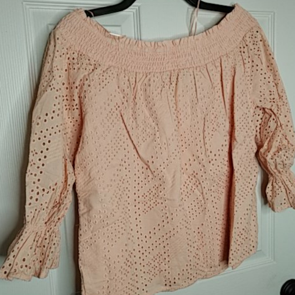 NEW Eva Longoria Off Shoulder Eyelet Lace Top L - Picture 3 of 6